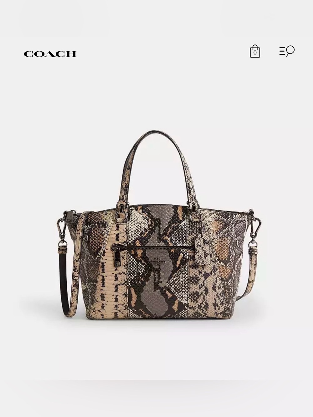 Coach Snake-Print Leather Tote in Neutral Brown and Black